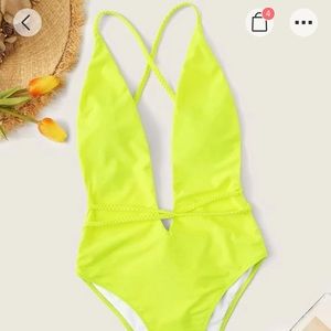 neon one piece bathing suit